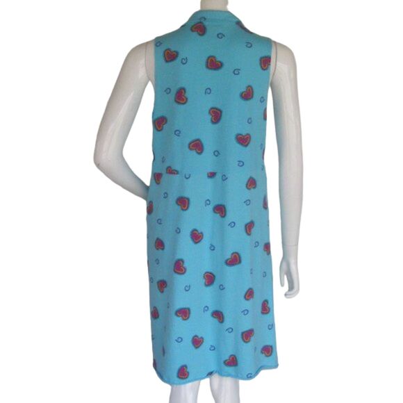 Vintage Dress, M, Light Blue, Collar, Raw Hem, Red Hearts, Pullover, Sleeveless - Picture 6 of 9